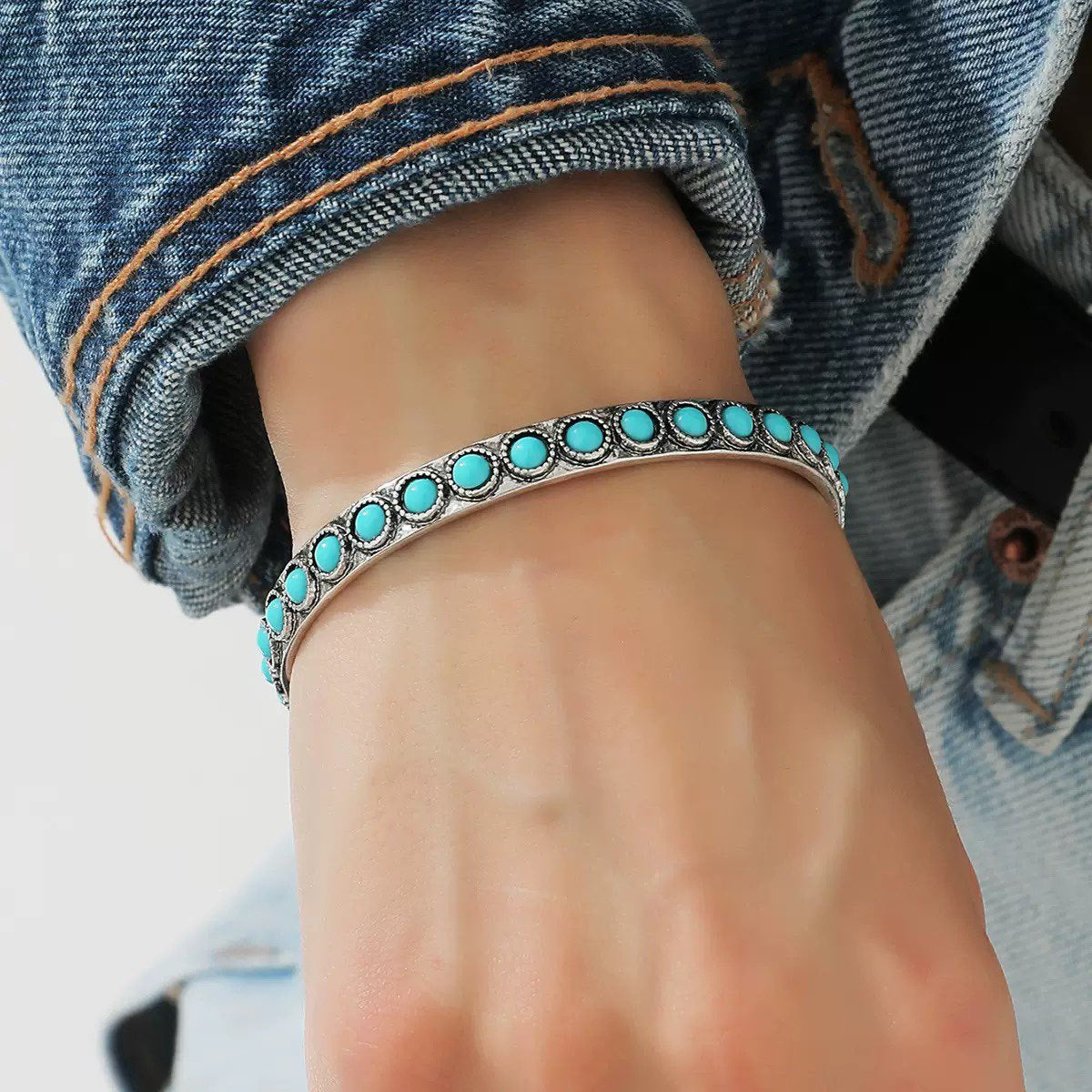Bracciale Aperto Talisse Turchese | Oro Bianco