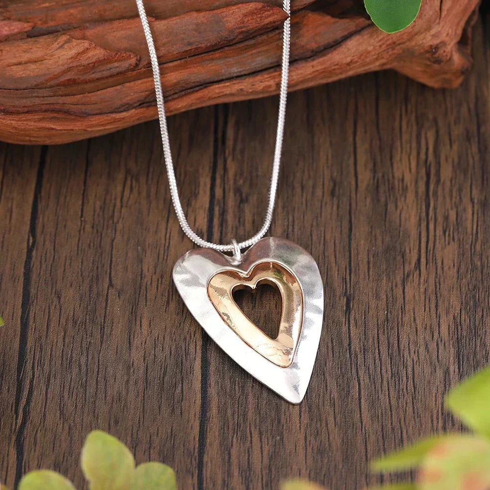 Olga - Collana Vintage a Cuore in Argento e Oro