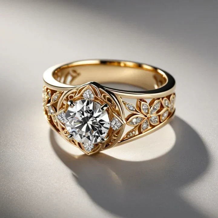 Anello in Cristallo a Fiore Vuoto Esotico in Oro