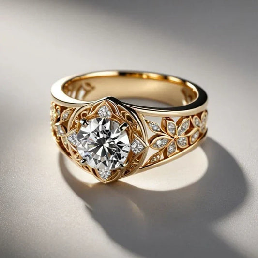 Anello in Cristallo a Fiore Vuoto Esotico in Oro