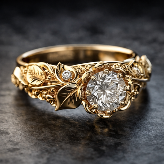 Anello in Zirconia Foglia d'Oro
