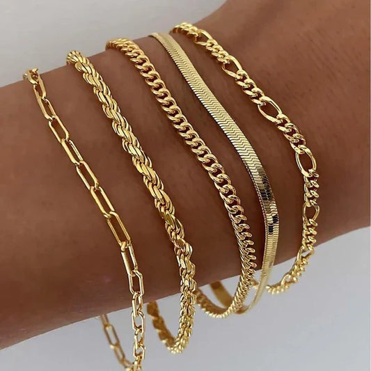Emilia - Set di Bracciali da 5 Pezzi in Oro
