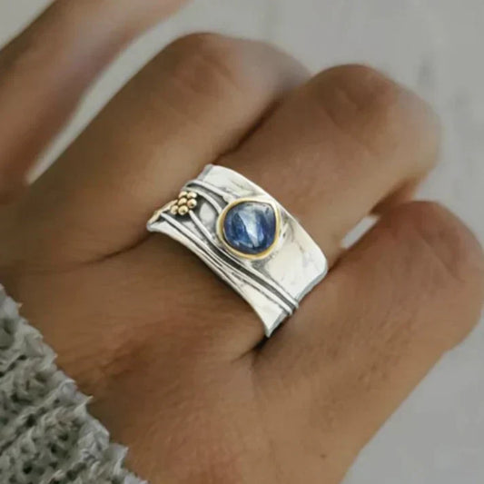 Inés - Anello Vintage in Zaffiro Blu Placcato Oro