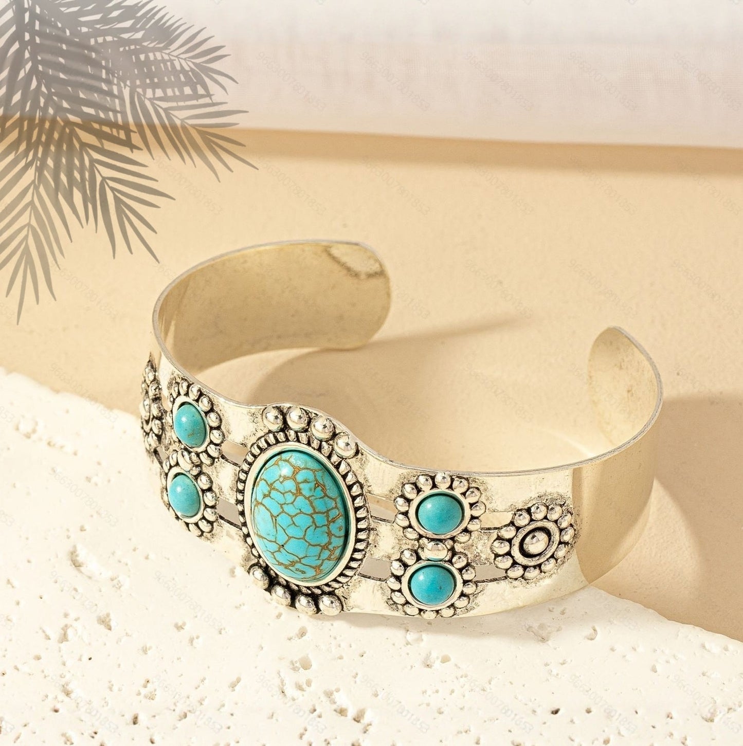 Bracciale Cuff Turchese Sereno | Oro Bianco