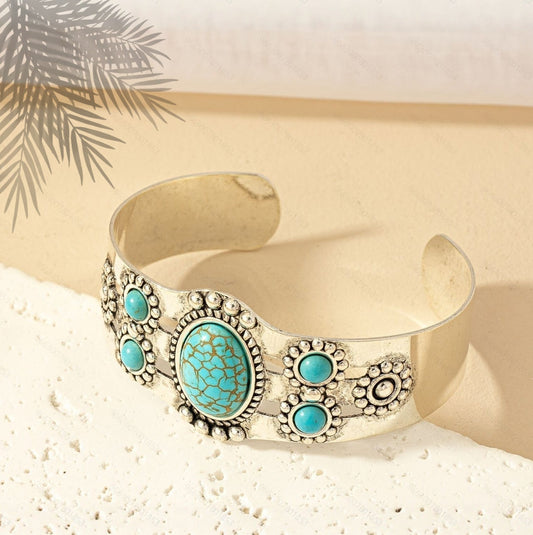 Bracciale Cuff Turchese Sereno | Oro Bianco