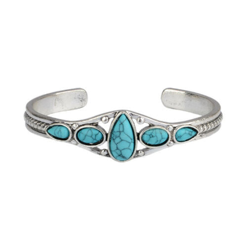 Bracciale Aperto a Goccia Turchese | Oro Bianco