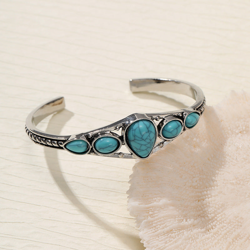 Bracciale Aperto a Goccia Turchese | Oro Bianco