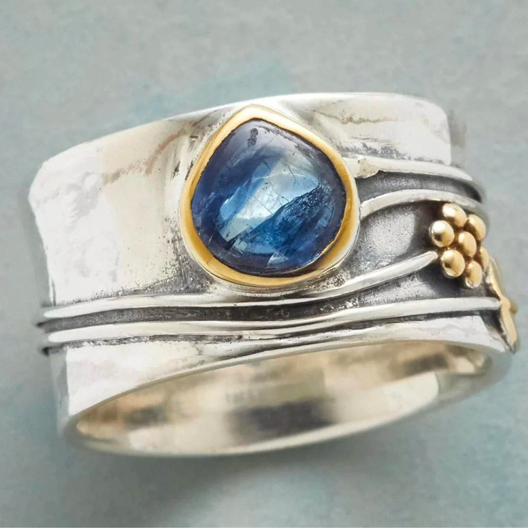 Inés - Anello Vintage in Zaffiro Blu Placcato Oro