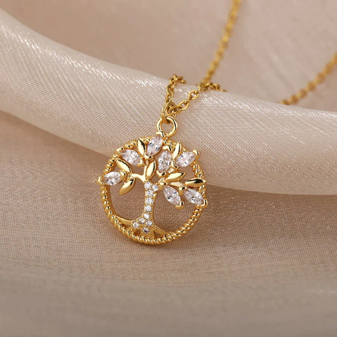 Nayara - Collana con Pendente Albero della Vita in Oro con Cristalli