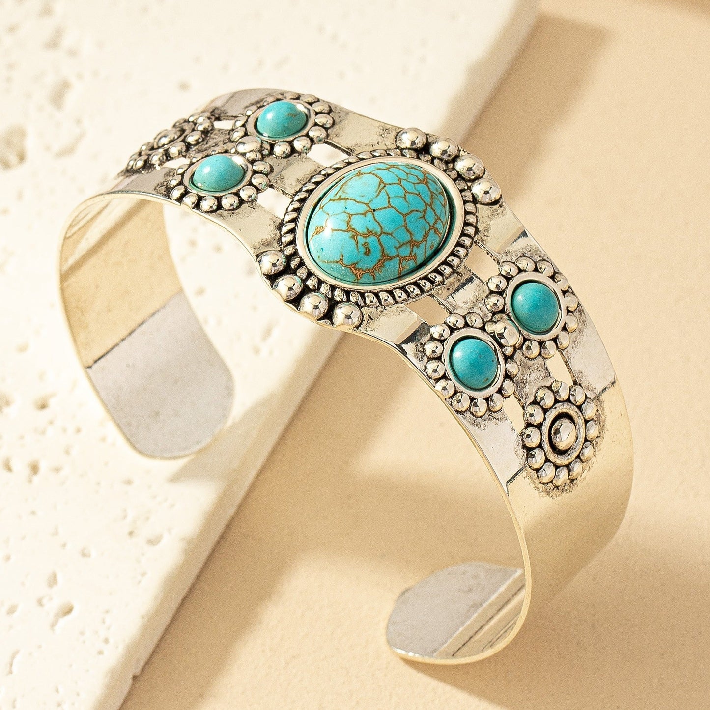 Bracciale Cuff Turchese Sereno | Oro Bianco
