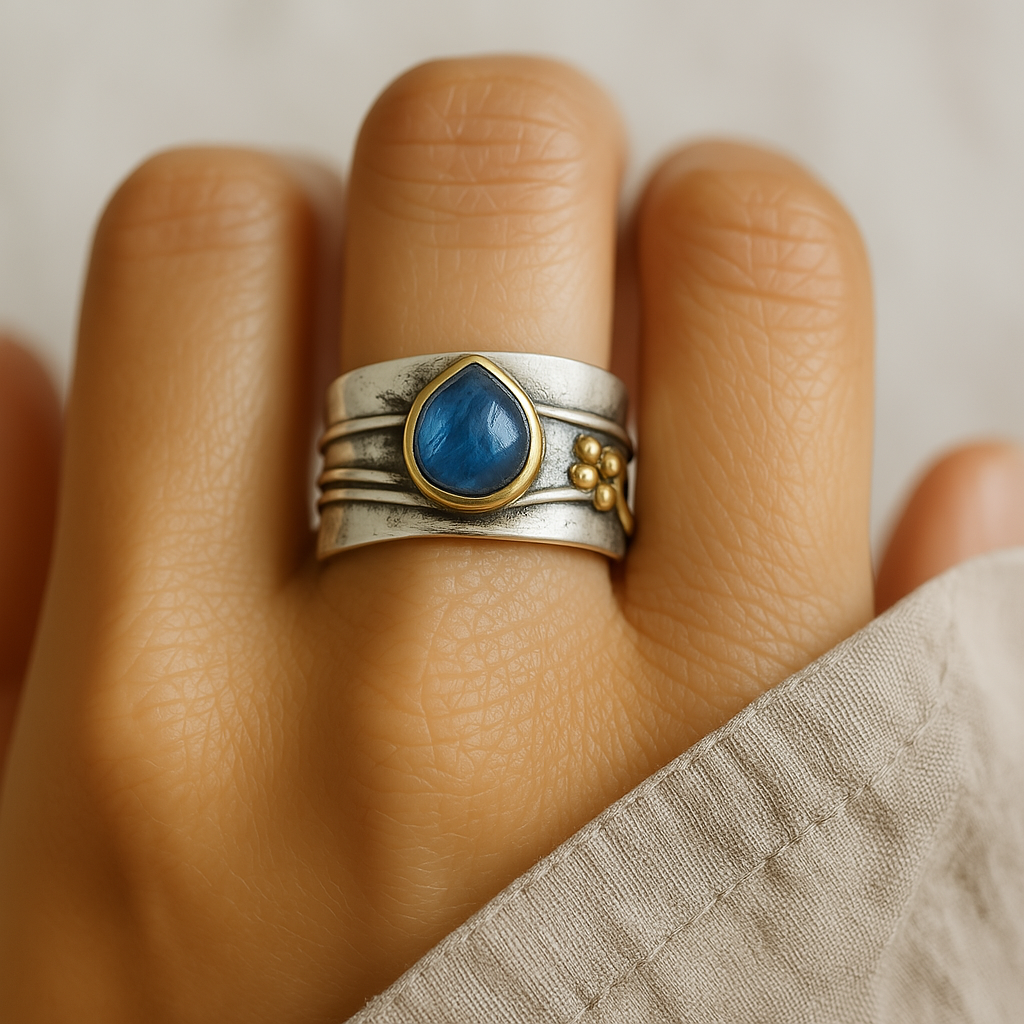Inés - Anello Vintage in Zaffiro Blu Placcato Oro