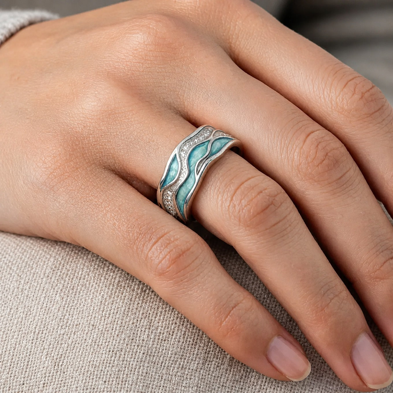 Anello Ripple Oceano Turchese